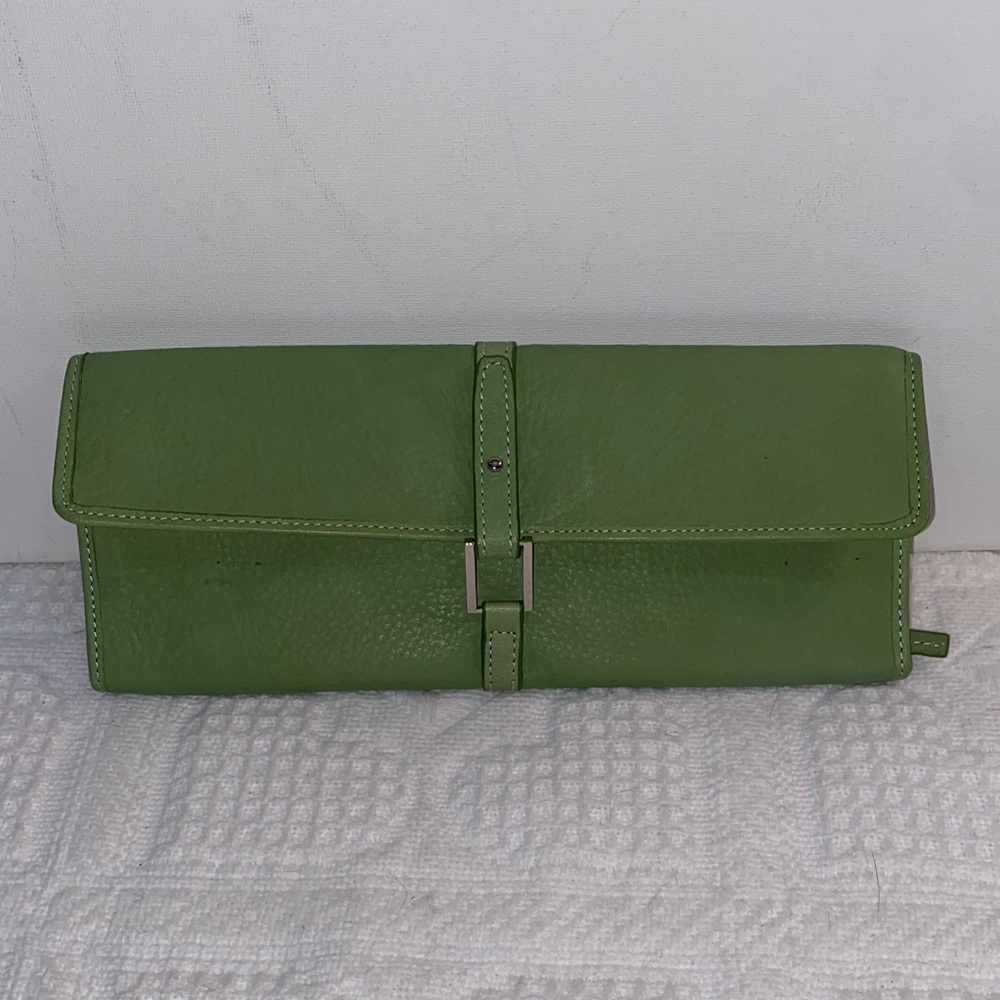 Links of London Apple Green Leather & Suede Jewelry Roll Travel Clutch